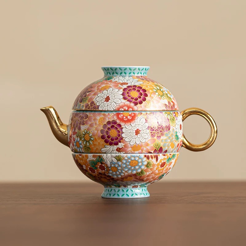 珐琅彩万花宫灯旅行茶具A13556