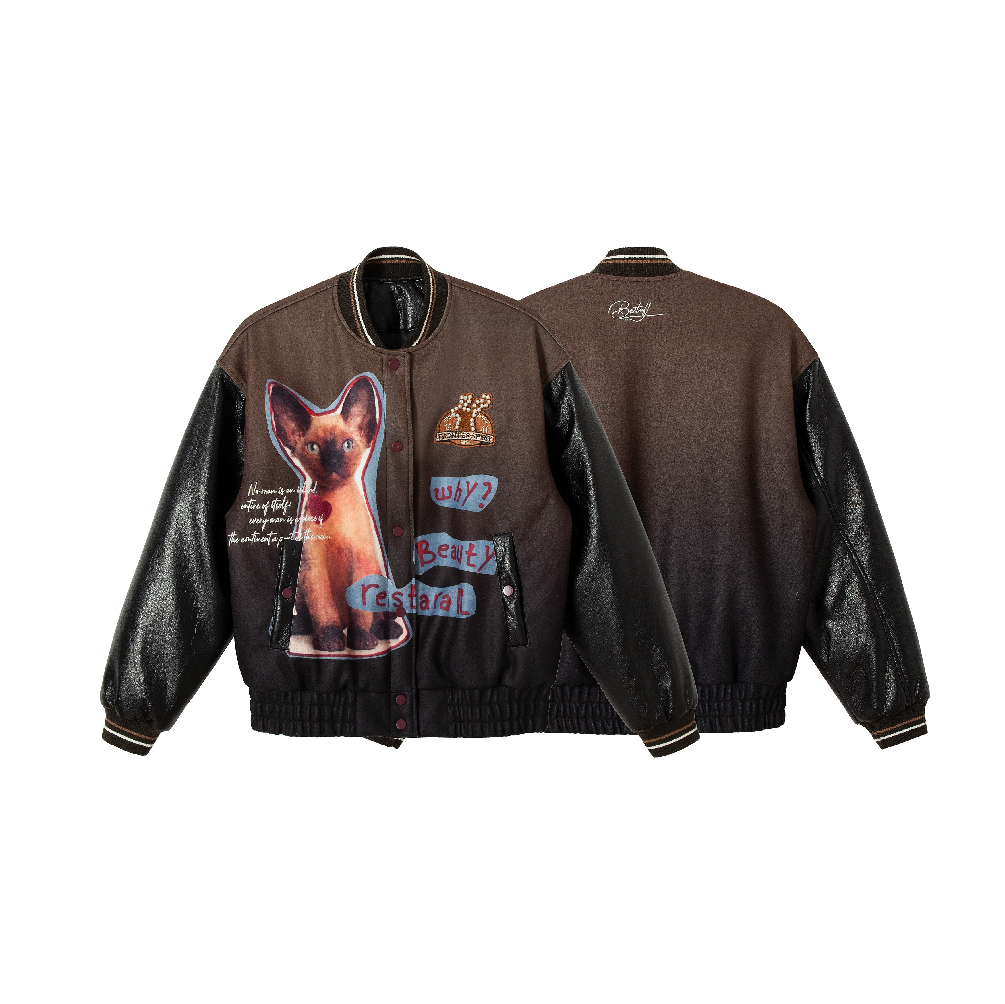 白鹤大人美式渐变卡通小狗棒球棉服冬季男女复古宽松潮流棉衣外套