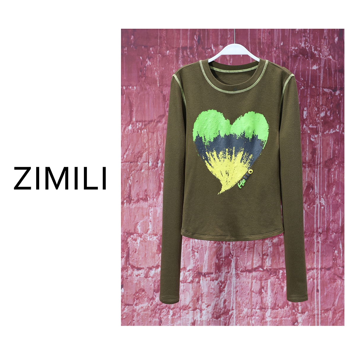 【LIANG哥女装】2025春款欧版设计橄榄绿撞色高弹显瘦上衣6311