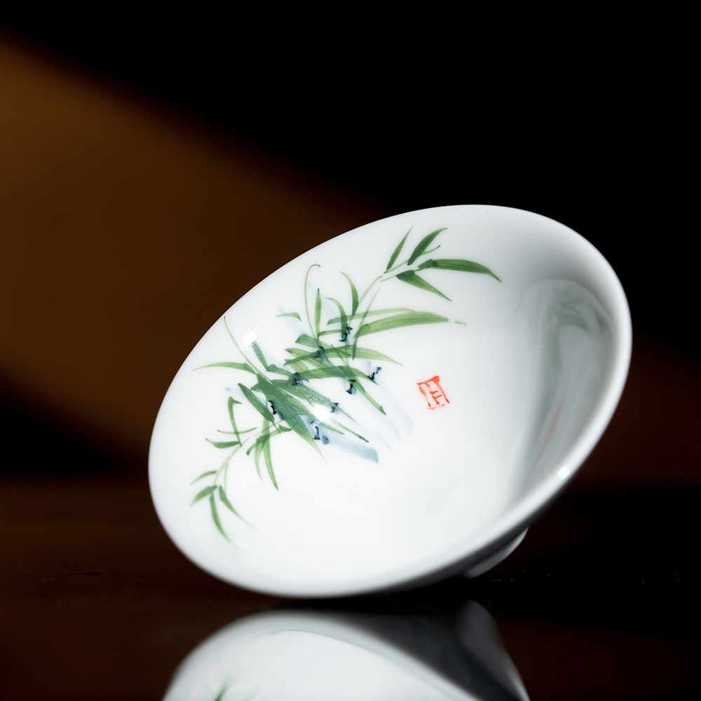 【栗子严选】绿竹白斗笠杯 景德镇陶瓷主人杯茶具茶盏品茗杯（th6