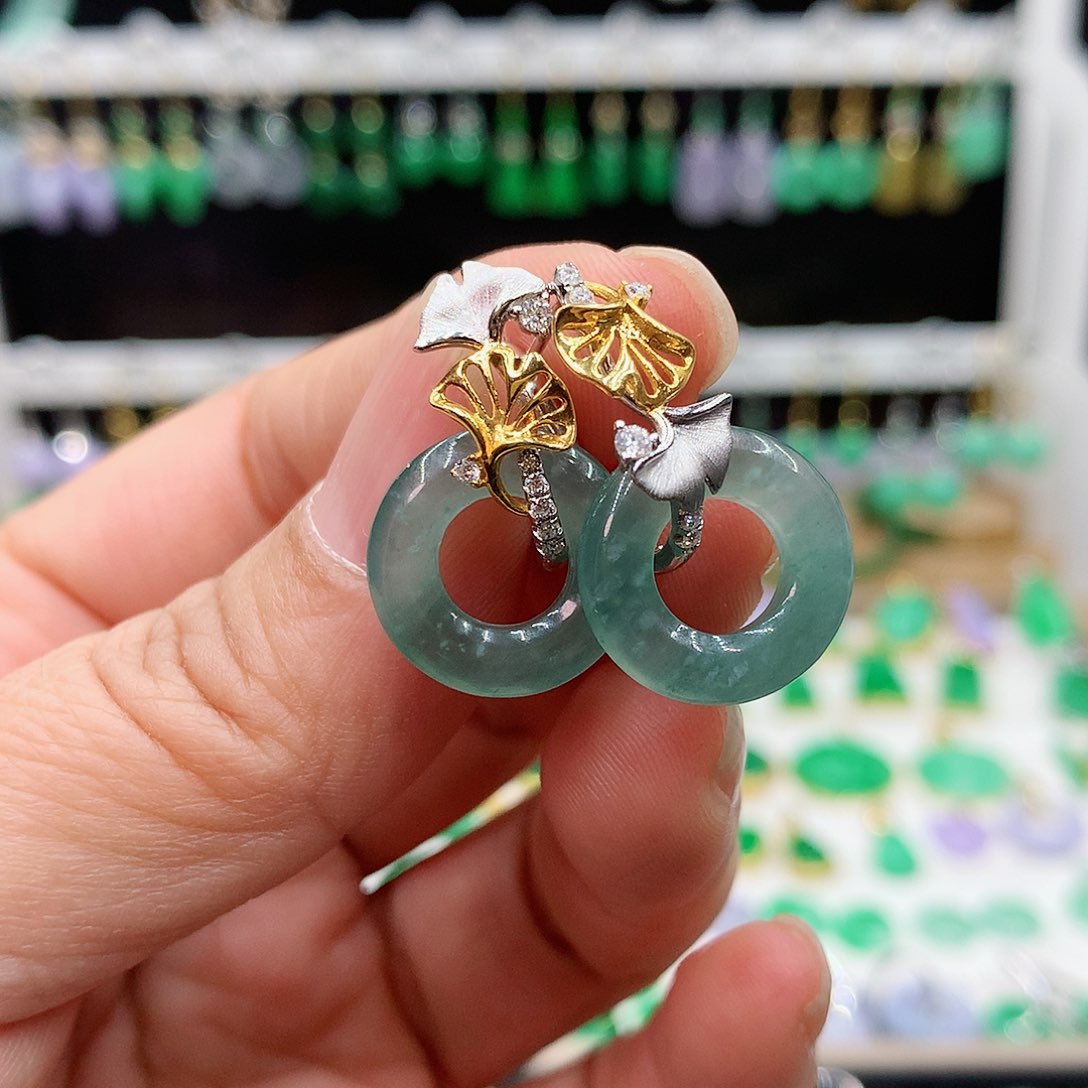 翡翠耳饰18K金镶嵌小****8