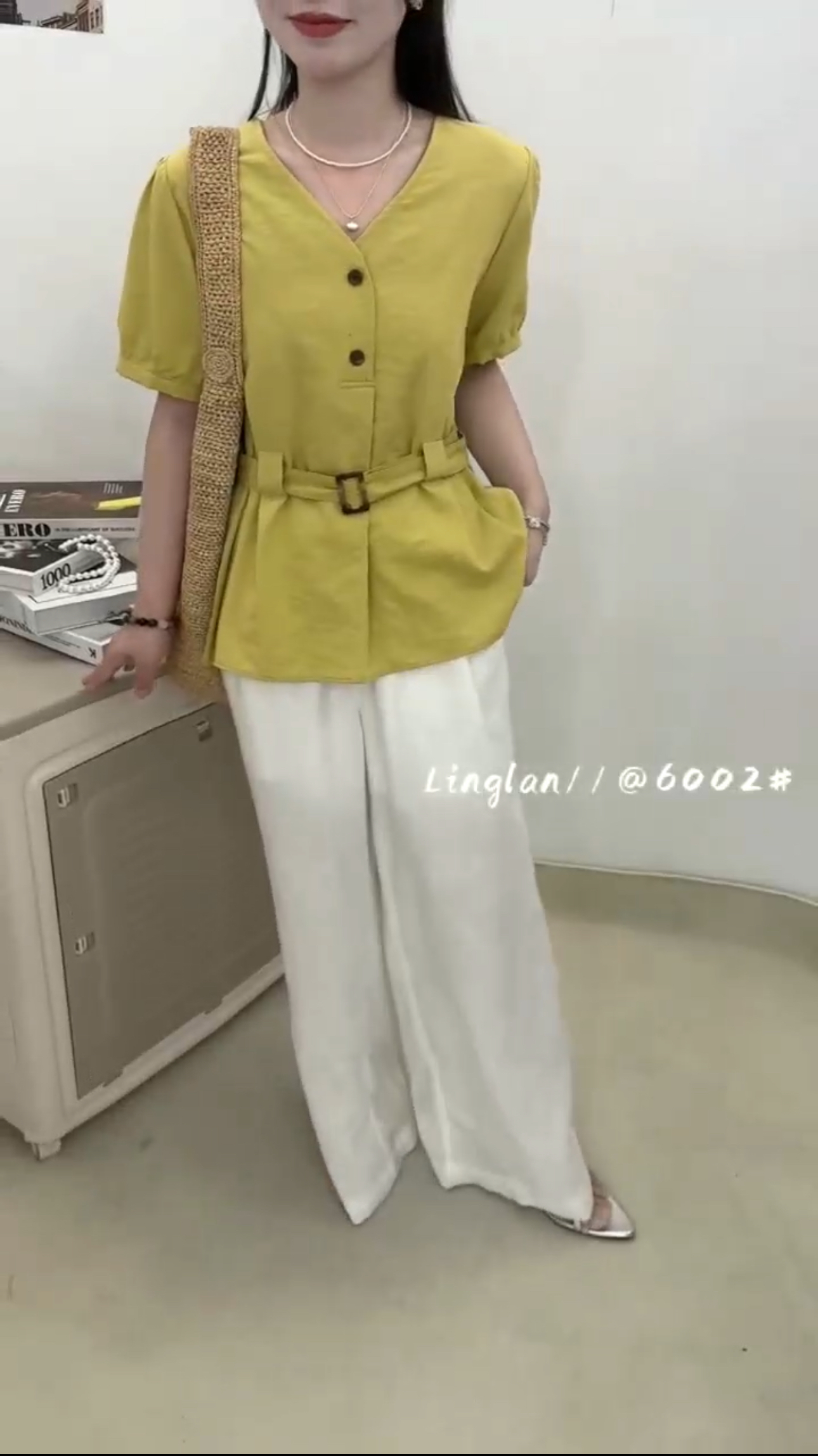 6002夏季气质通勤V领上衣女收腰显瘦小衫