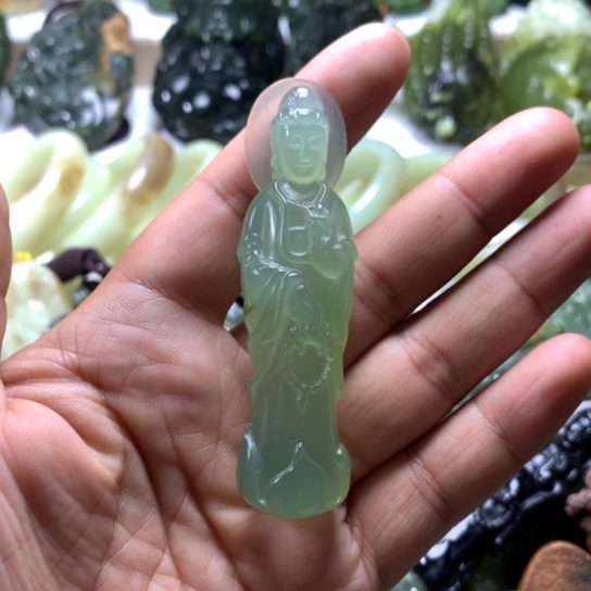 蛇纹石玉岫玉手把件未镶嵌三*主