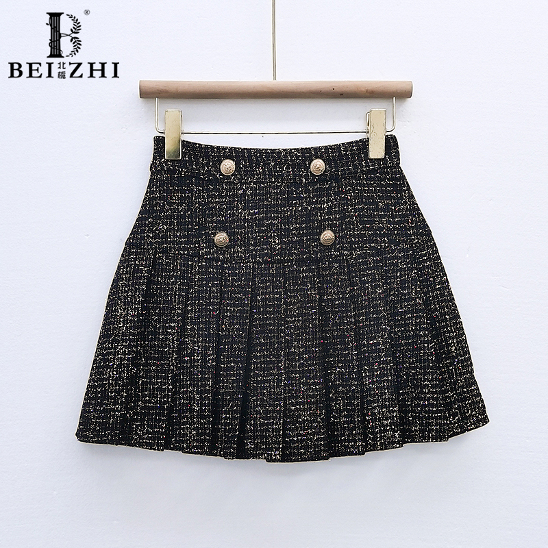 小香风时尚洋气半裙四粒扣百褶半身裙女590201