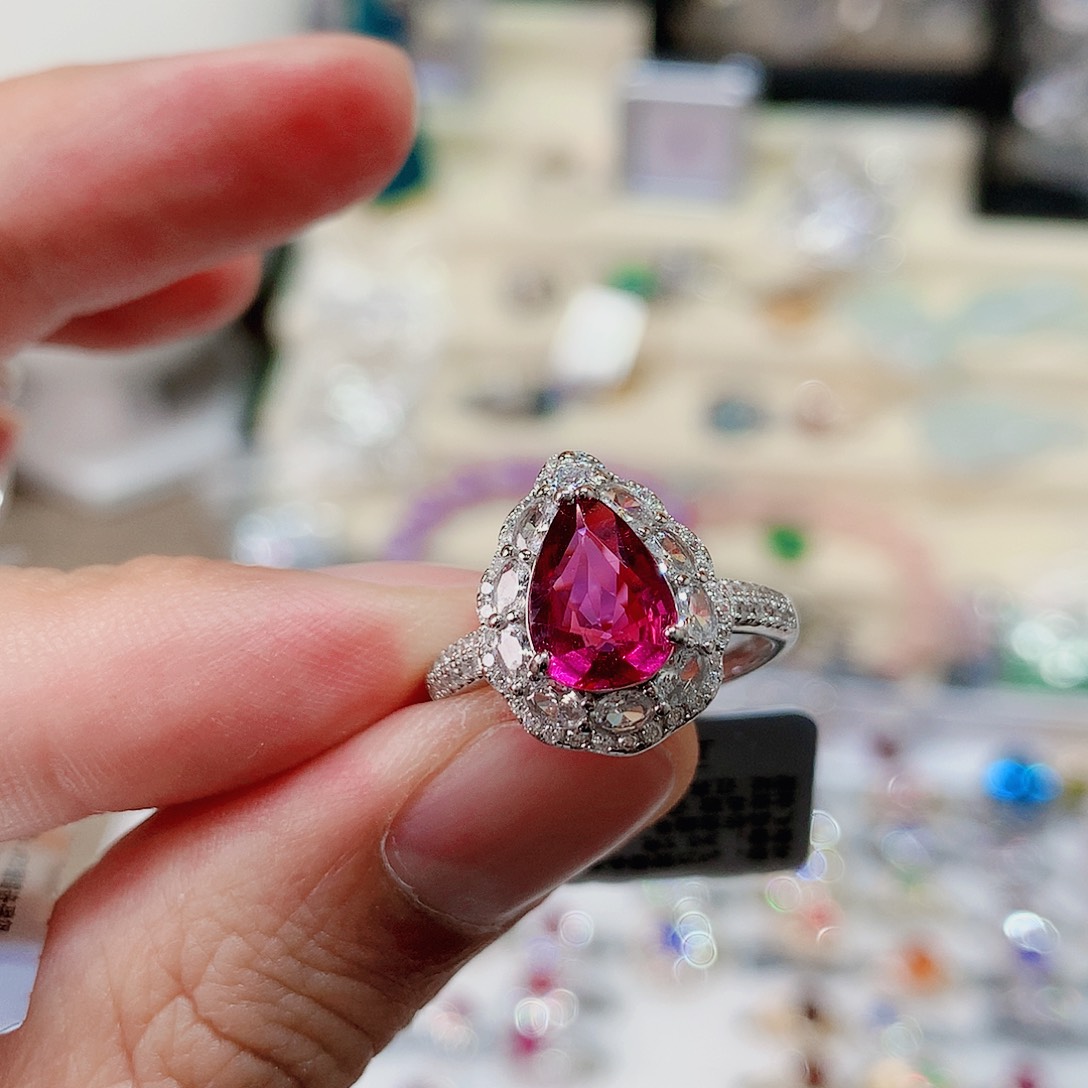 碧玺戒指戒指银S925镶嵌小*呆