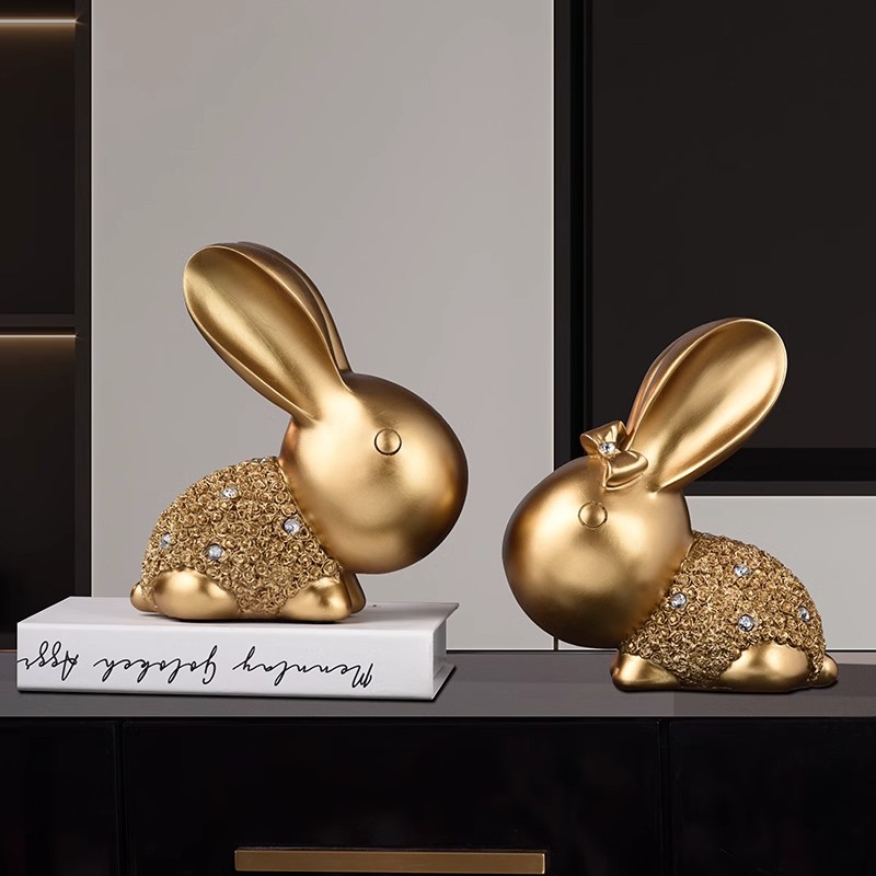 【兔然暴富】中式金色镶钻兔子摆件可爱情侣家居客厅装饰摆设