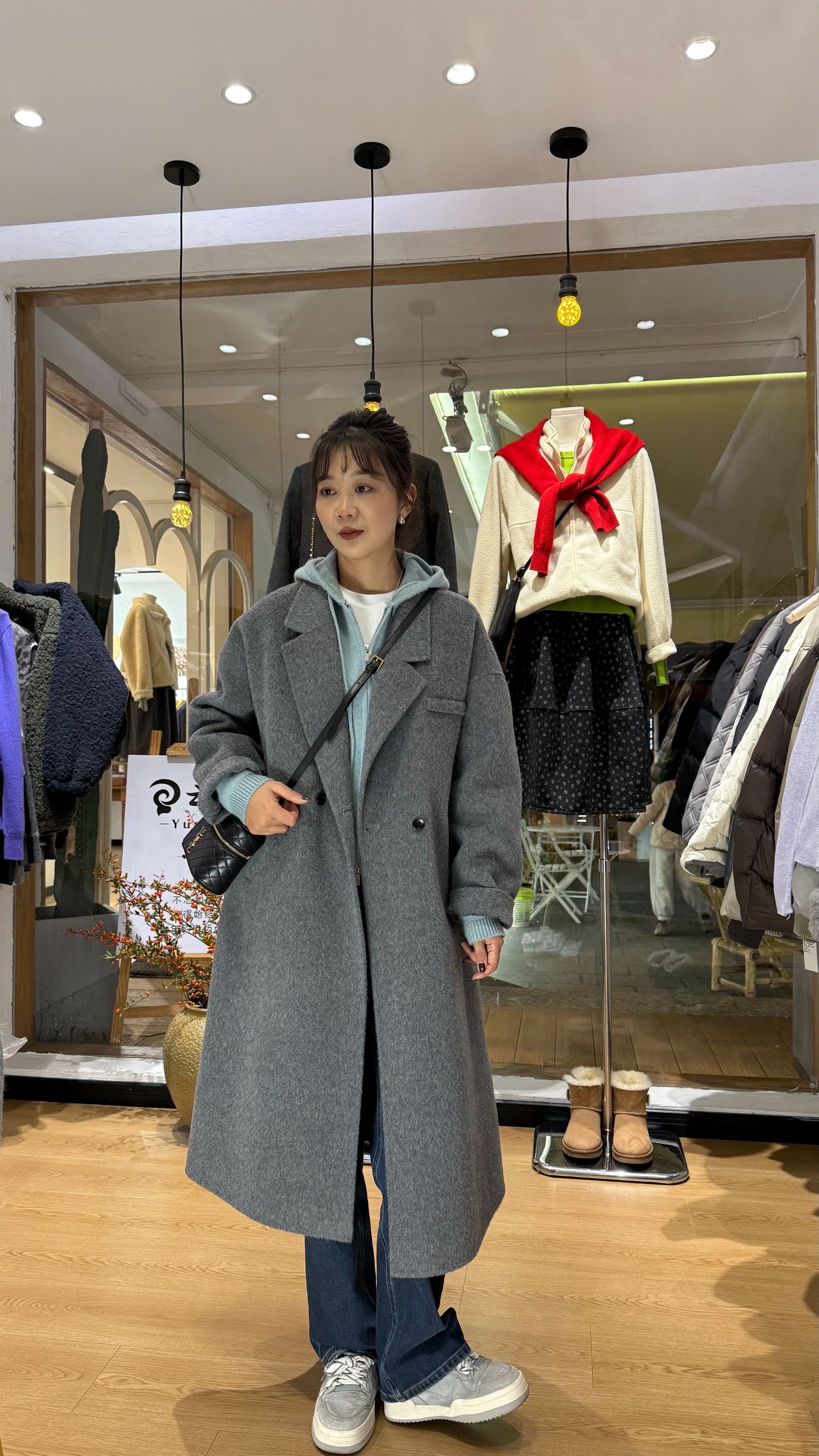 中长款长款秋冬女老钱风毛呢外套双面女士