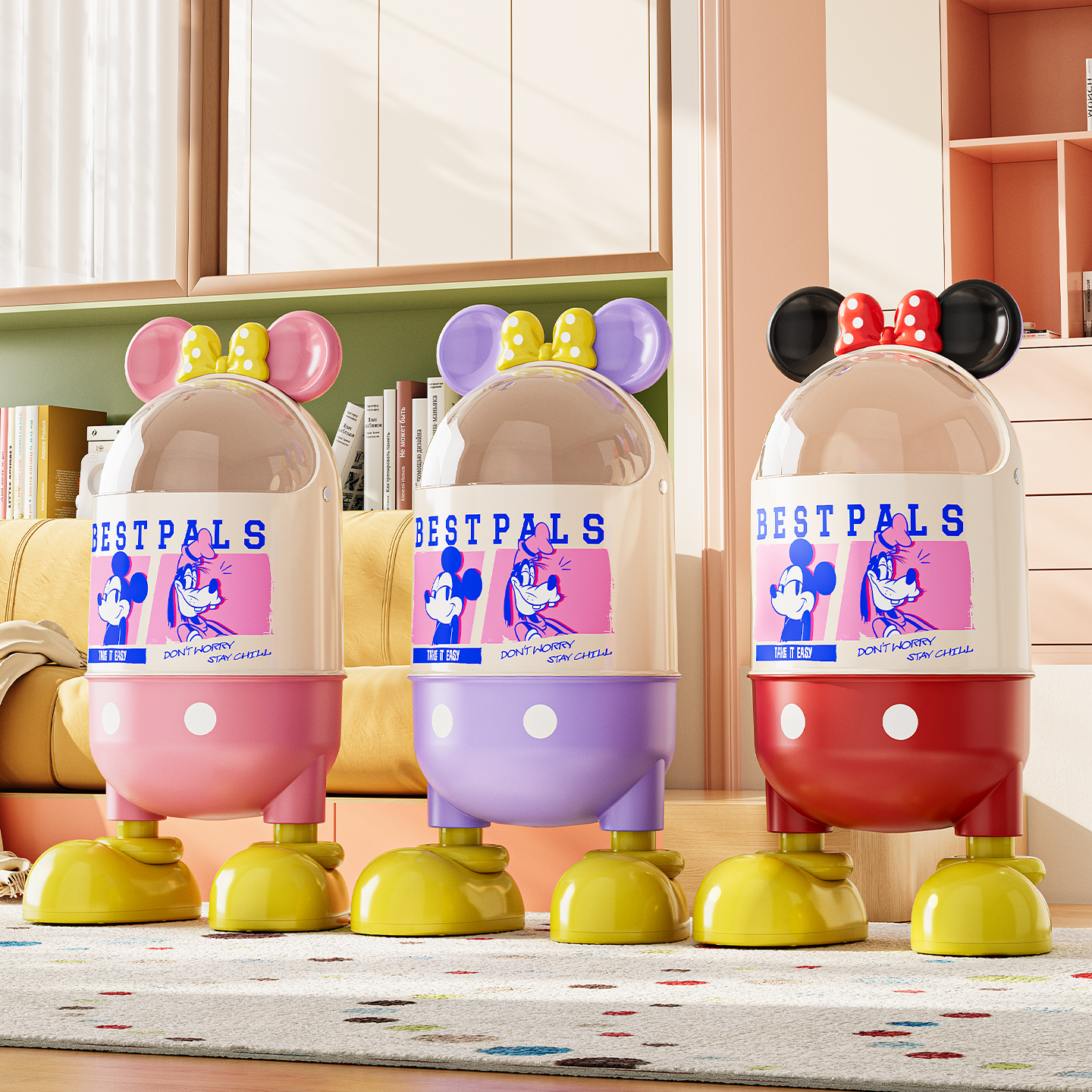 Disney/迪士尼轻奢垃圾桶家用厨房可移动垃圾收纳桶大容量免弯腰