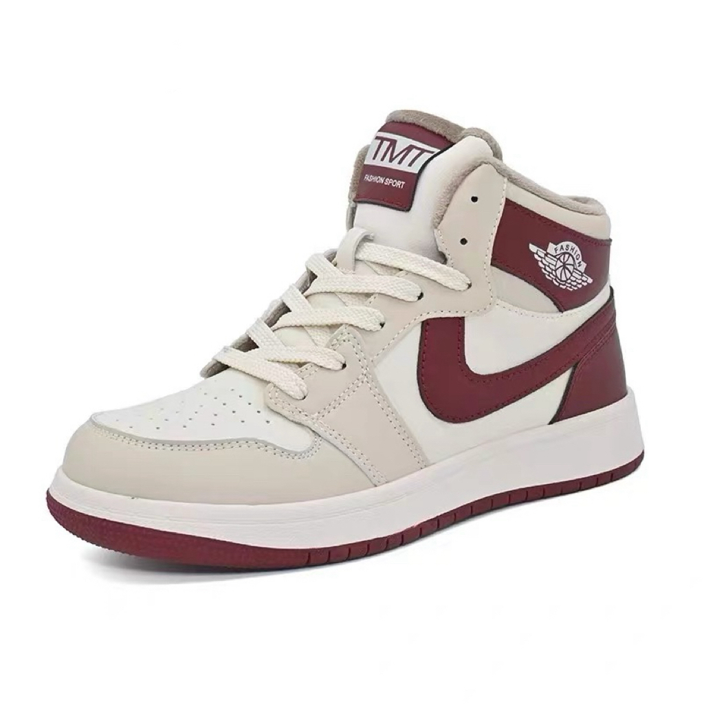 高帮鞋女冬季新款3865时尚休闲风中帮平底圆头系带学生鞋加绒