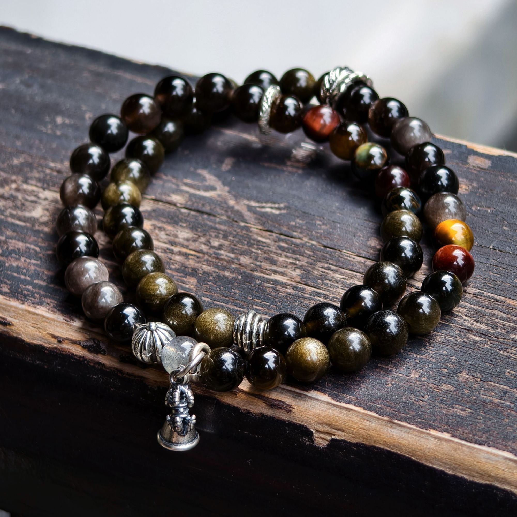 锦月【墨染星辰】冰透黑曜石彩虎眼手串 多样性发一