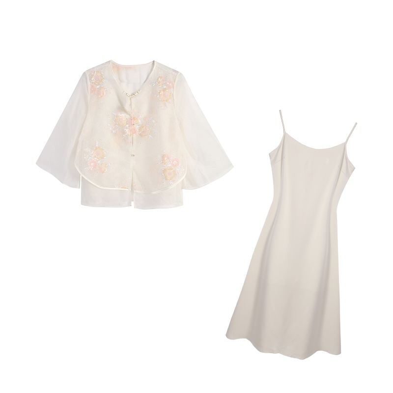 五季家/【晚照梨花】重工刺绣碎花蕾丝国风两件套ZL107343