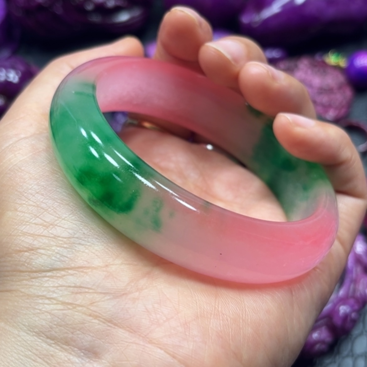 【闪购商品】琉璃成品张*舒具石老油料奶昔玉华冰料粉绿头59圈口