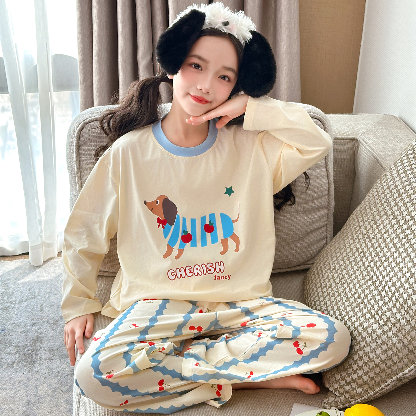 女童春秋季睡衣新款中大童卡通纯棉家居服儿童小女孩长袖长裤套装