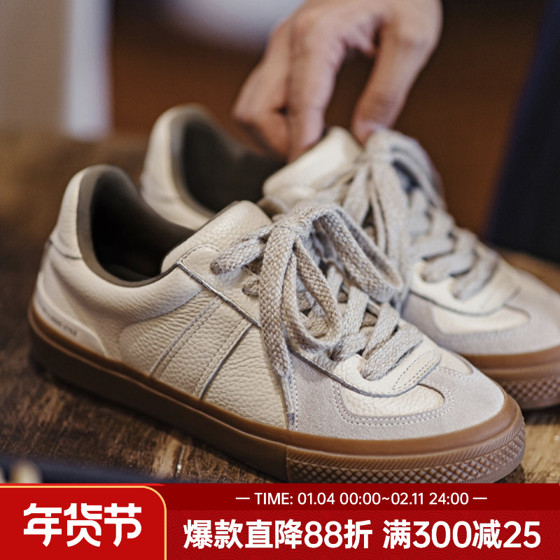 马登复古德训鞋男士2025秋季新款百搭极简小白鞋厚底休闲皮面板鞋