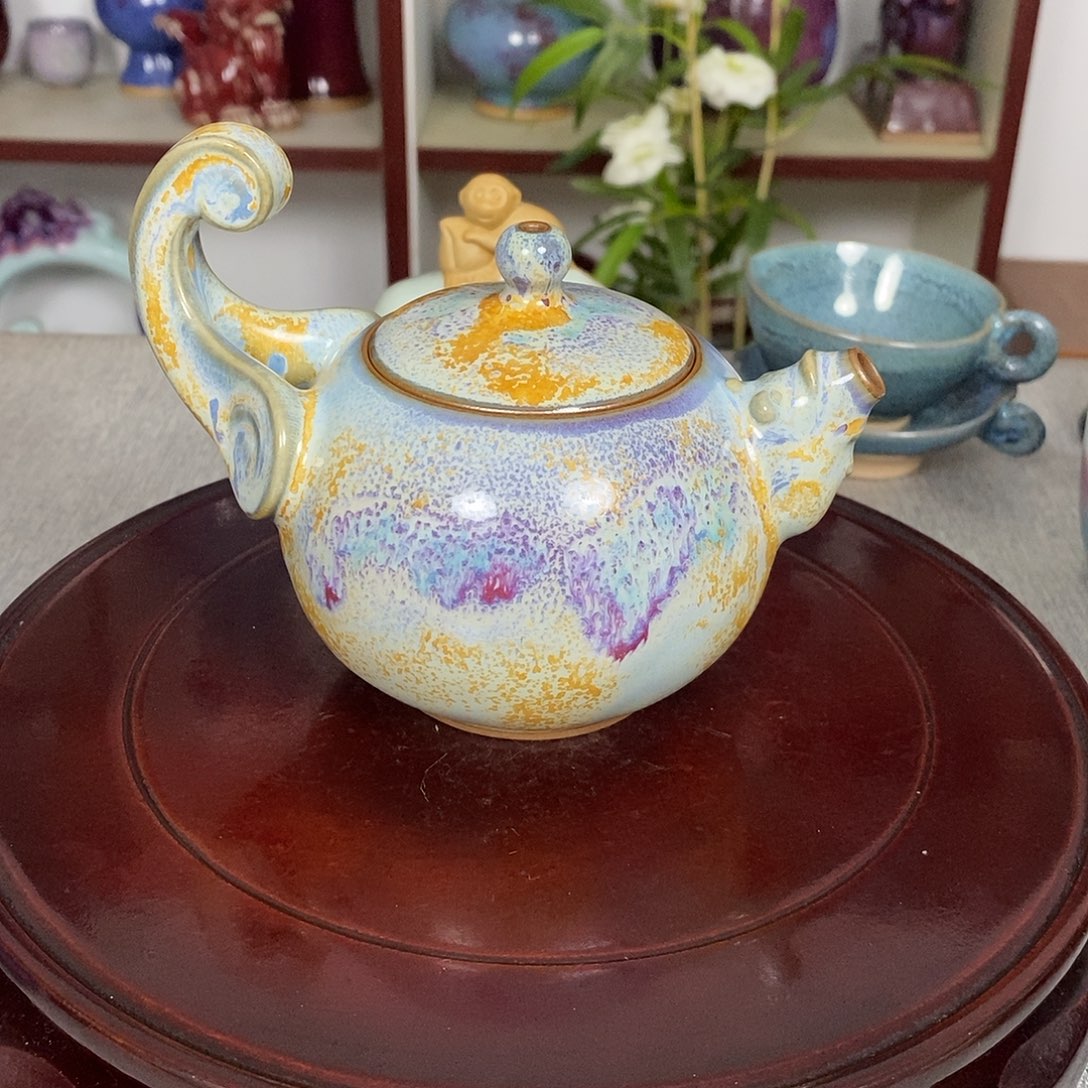 壶钧瓷茶壶提把壶手拉胚高温原矿窑变