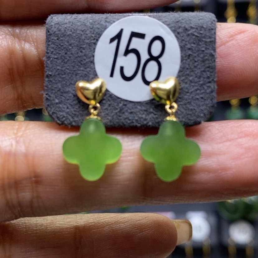 【闪购商品】和田玉耳饰18K金镶嵌10x2.9mm四叶草耳饰