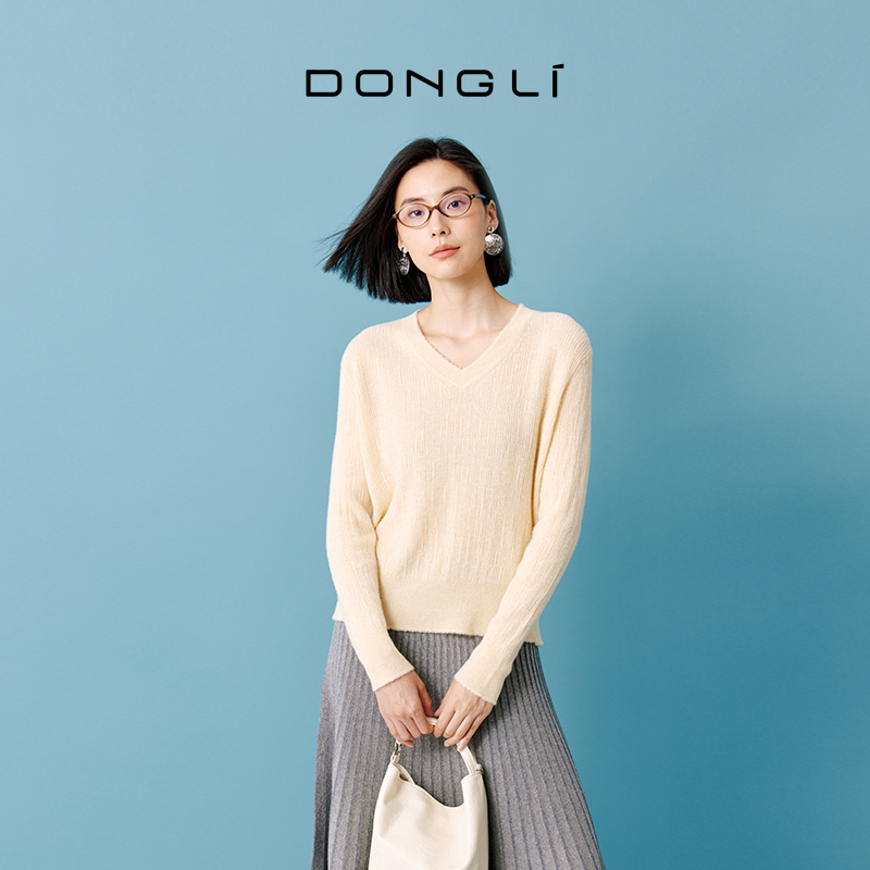 （达人）东黎 山羊绒 流光风秋冬针织休闲V领松密度套头衫 4629