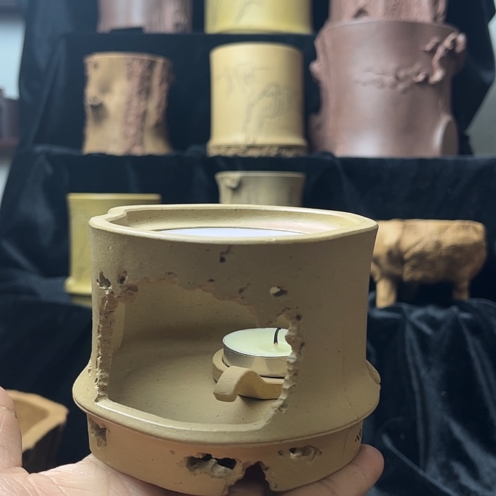 泥塑全手工制作暧茶炉