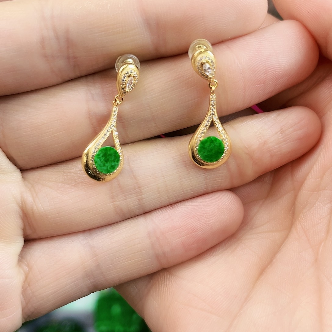 翡翠耳饰银S925镶嵌耳饰