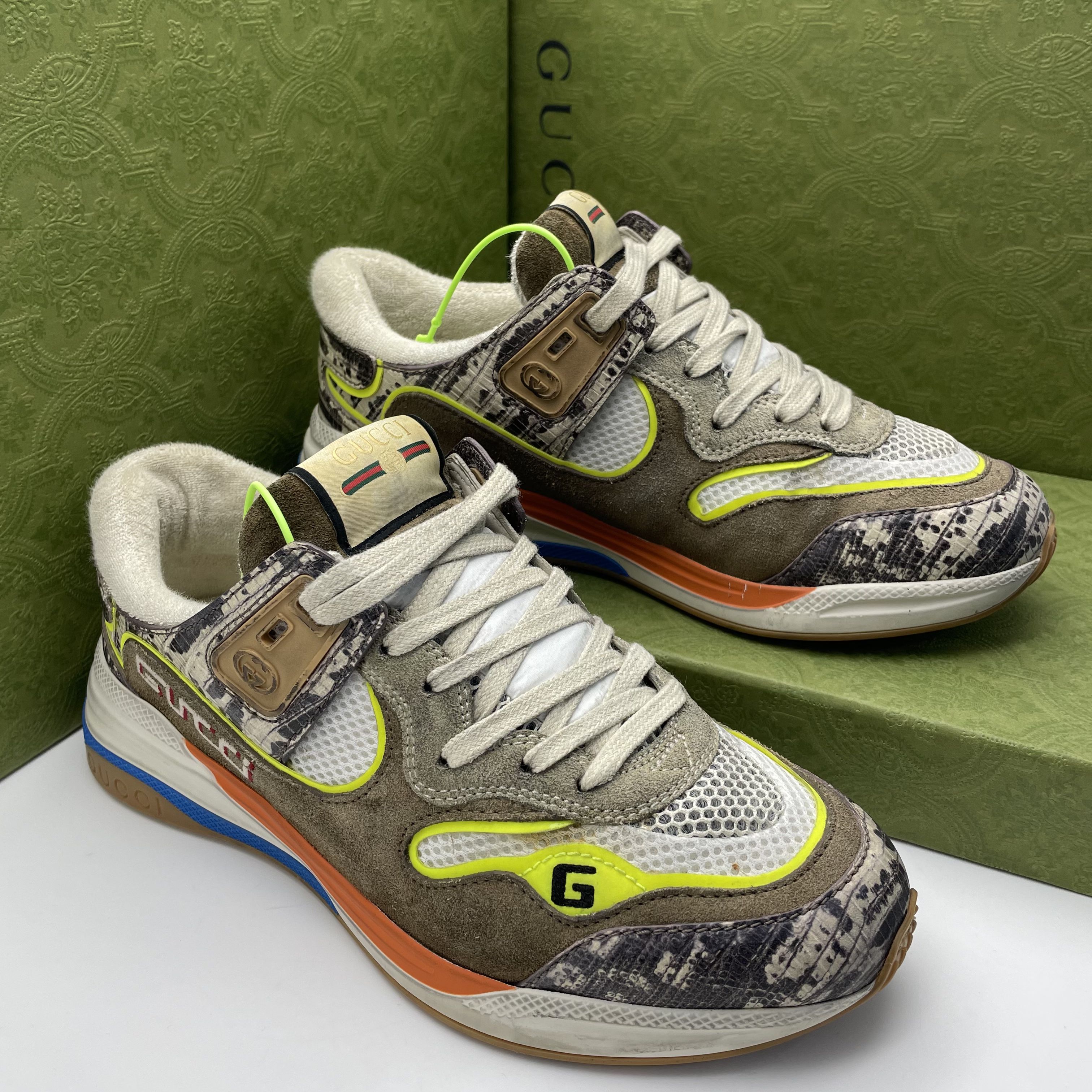 95新 GUCCI/古驰 37.5码/多色拼接蛇皮纹透气网面时尚运动鞋