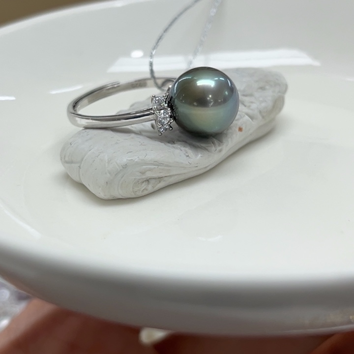 银S925镶嵌戒指海水珍珠10mm28号
