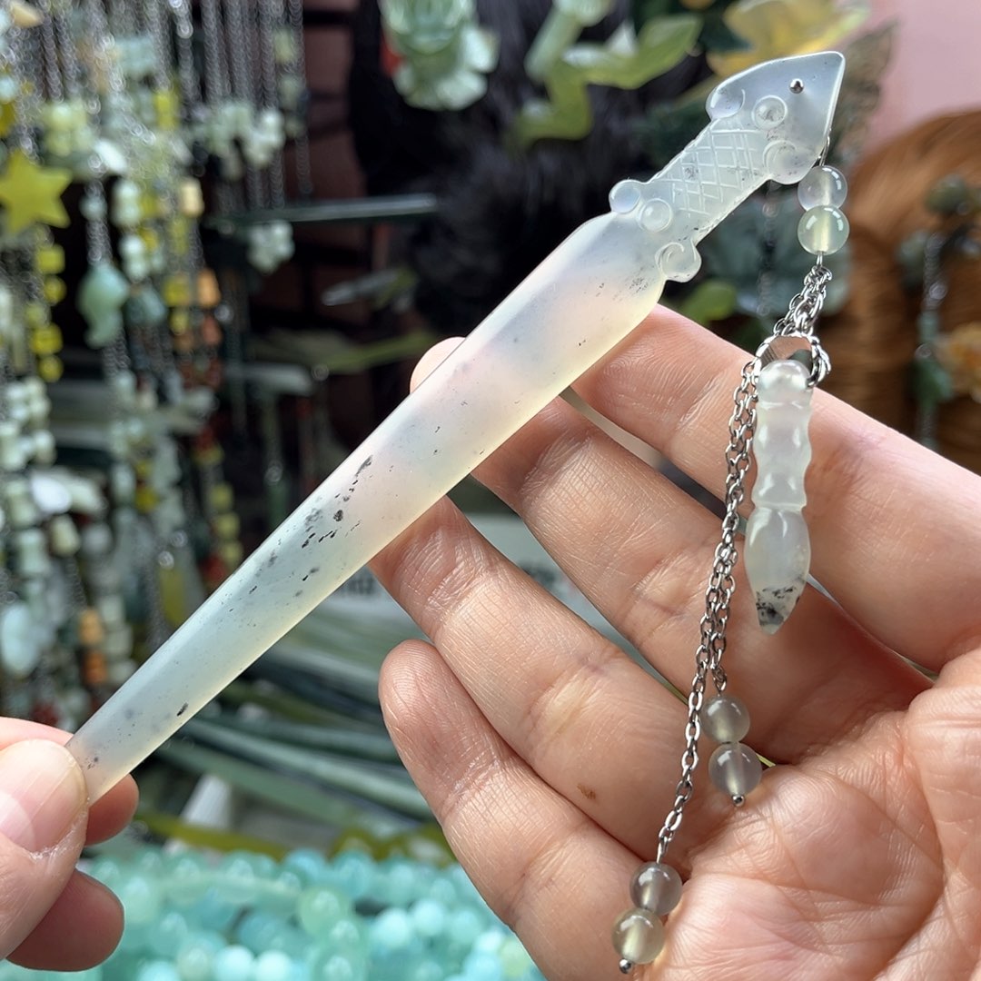 蛇纹石玉发饰未镶嵌默认微瑕岫玉发簪