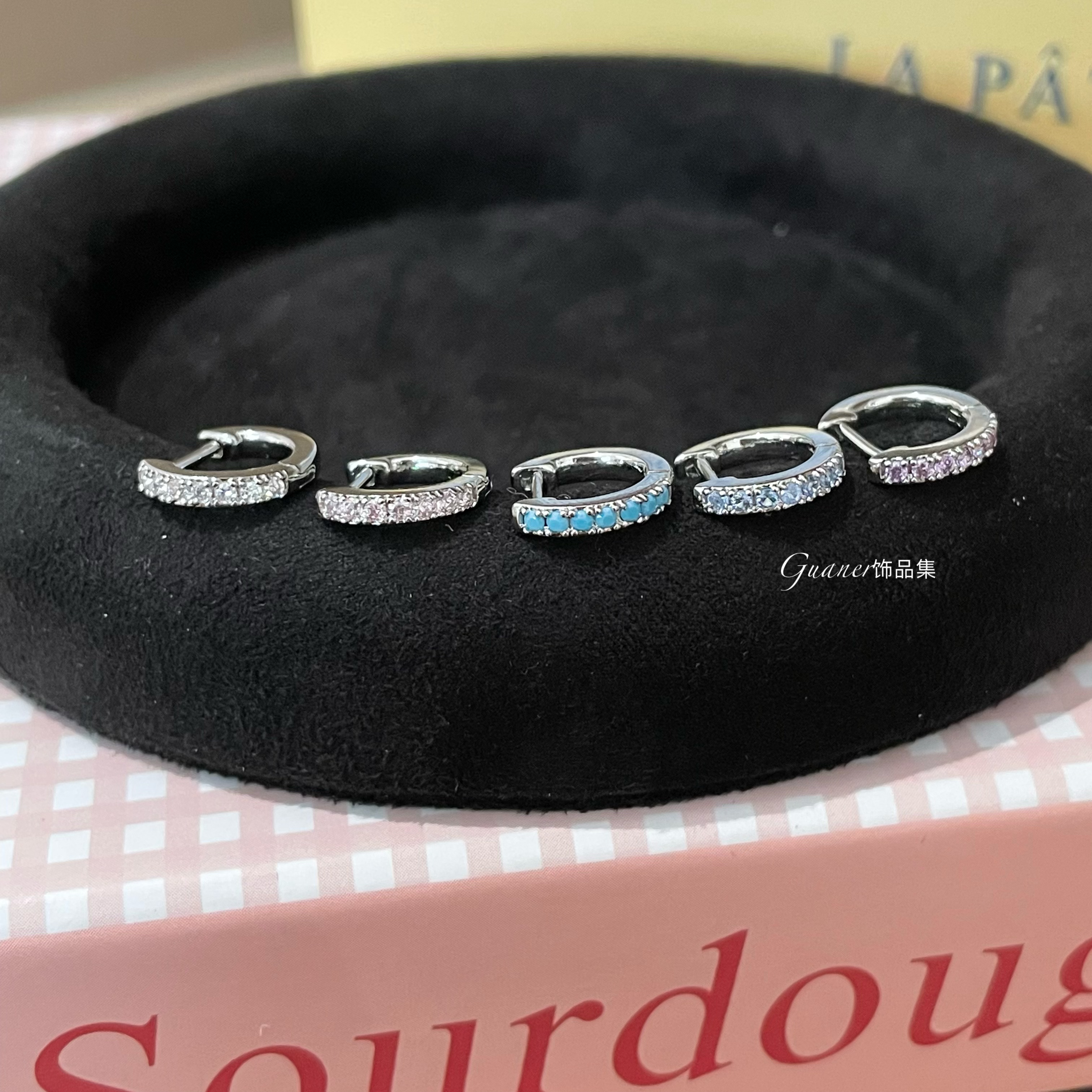 铜合金合成锆石耳饰 满钻百搭小众简约款 直针耳骨耳垂扣