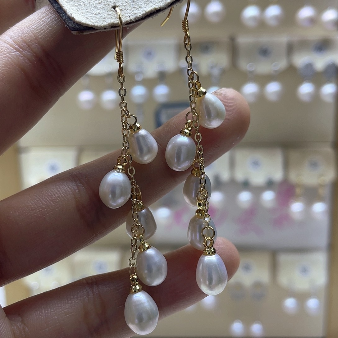 银S925镶嵌淡水珍珠耳饰