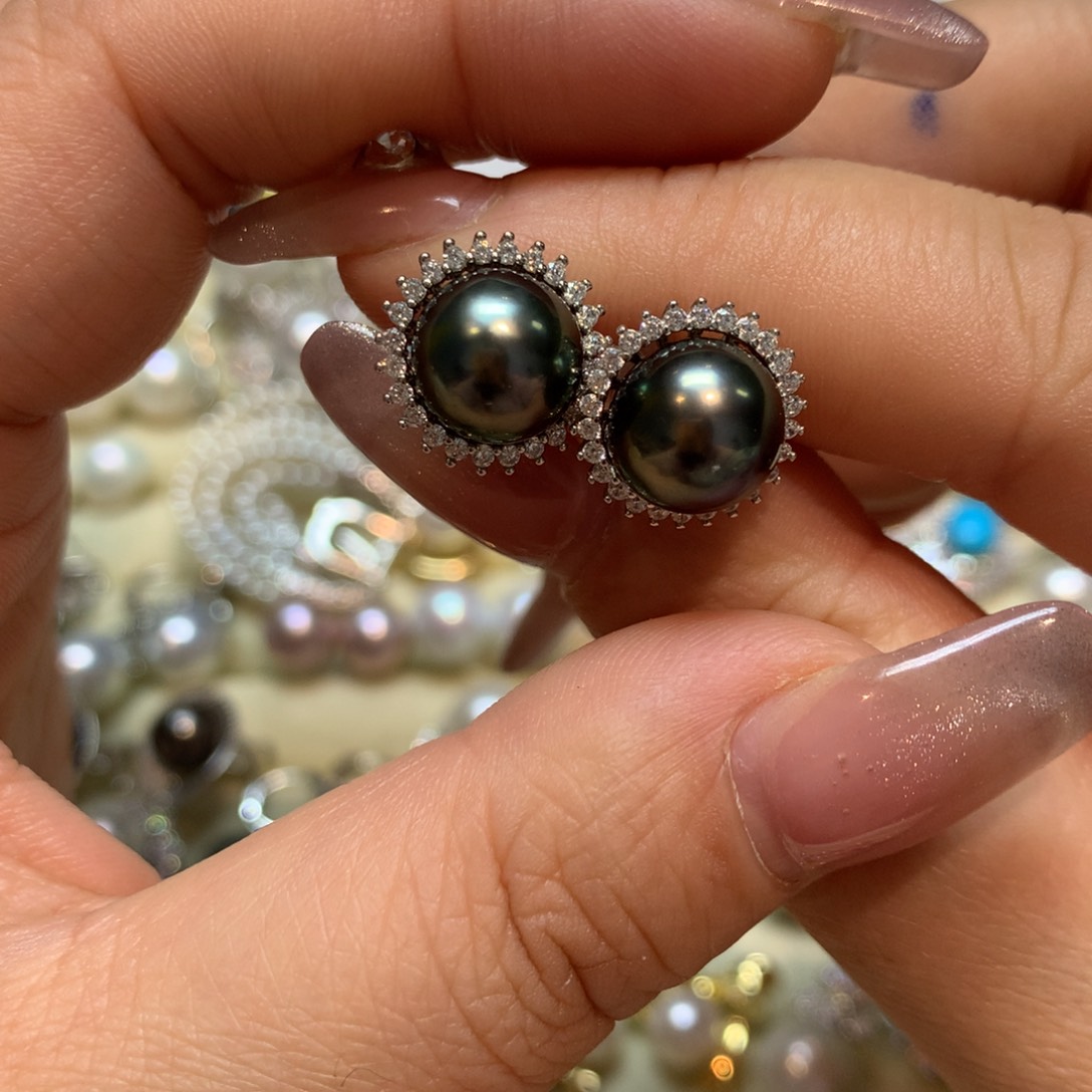海水珍珠耳饰银S925镶嵌