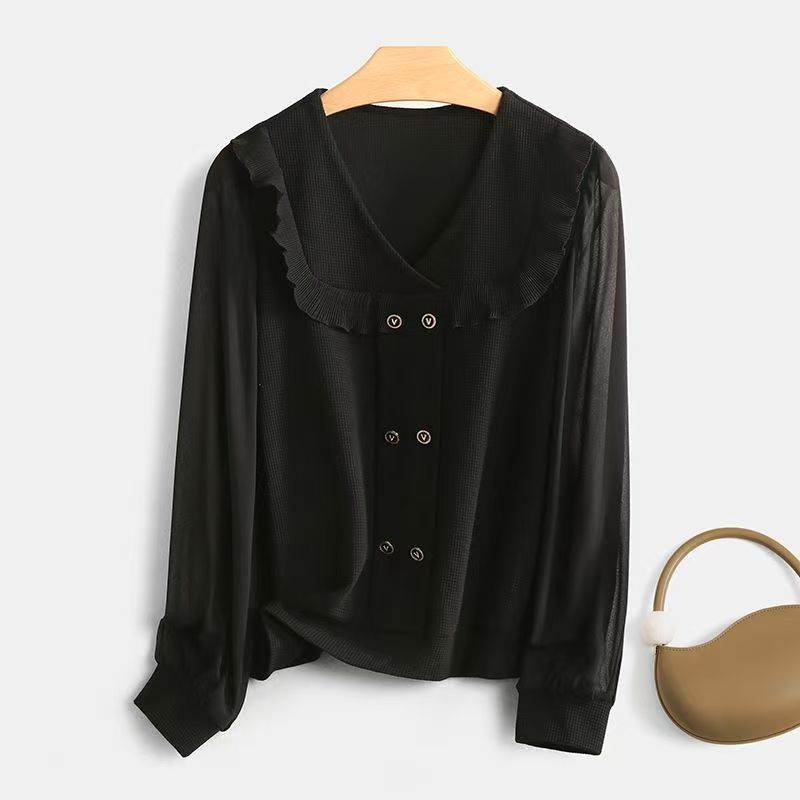 新款大码女v领上衣春秋妈妈装娃娃领打底衬