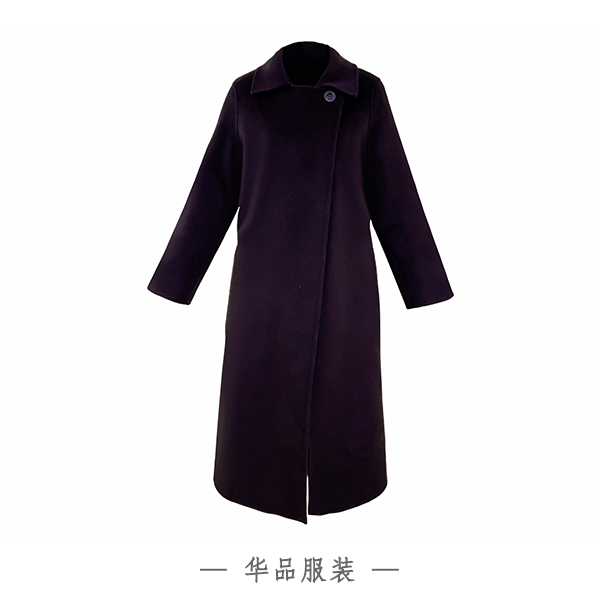羊毛长款一粒扣翻领毛呢外套百搭紫檀色大衣女装毛呢保暖