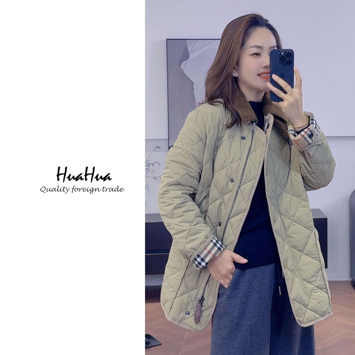 HUASNV 【轻暖哲学】 新款绗缝温控谷仓夹克翻领外套 G1592