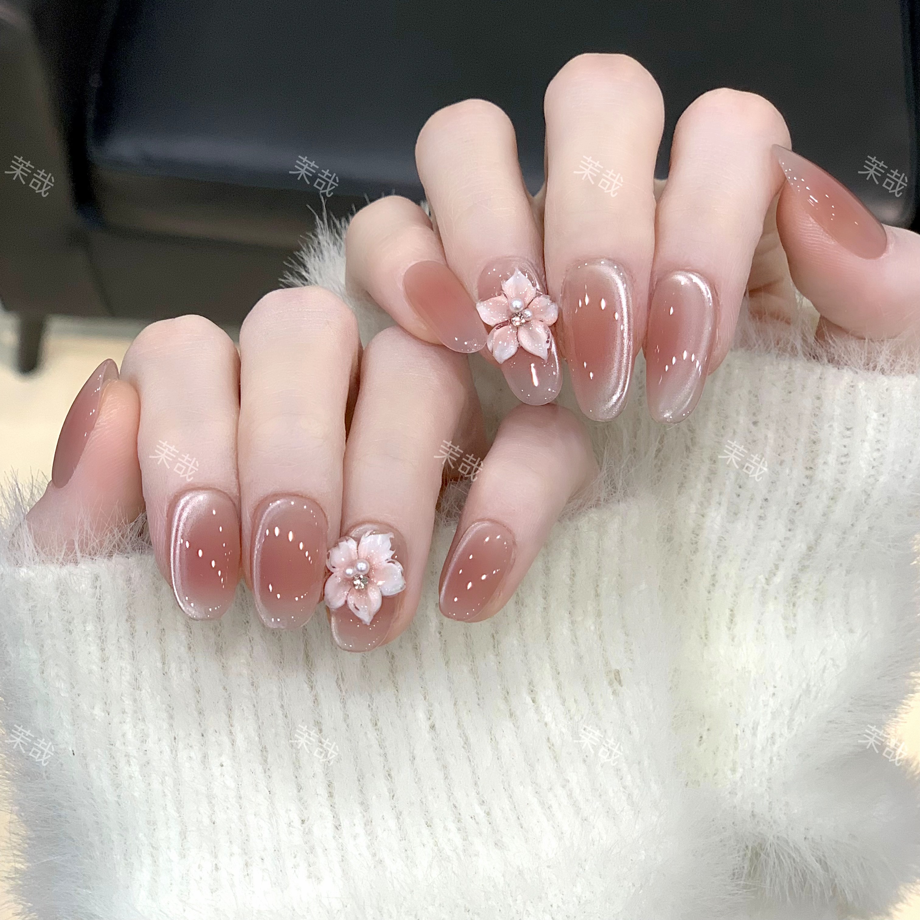 茉哉【桃花涧】【12甲】纯手工定制美甲拆卸穿戴甲A4262