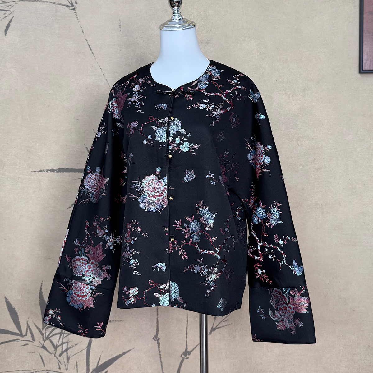 【卷卷新中式】“芙蓉峡蝶”五重围螺钿宋锦对襟手工扣外套百搭秋冬款