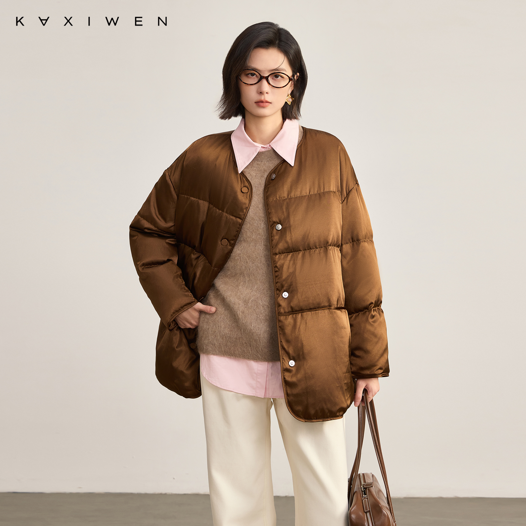 佧茜文光泽面感羽绒服「90绒」静奢感休闲圆领外套女X10AYN8179