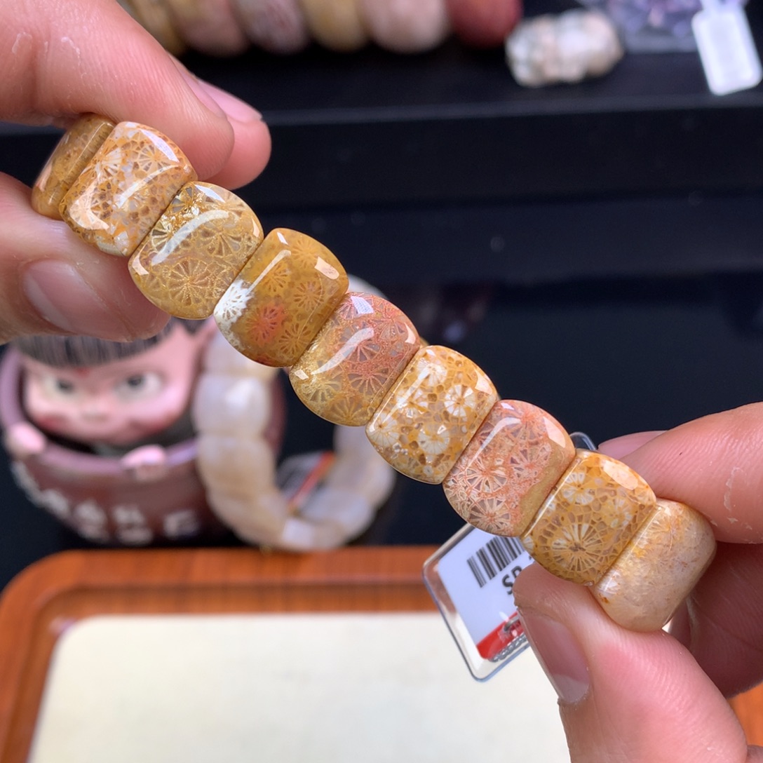 硅化珊瑚（珊瑚玉）未镶嵌颈饰22号mini版型蕾丝花花