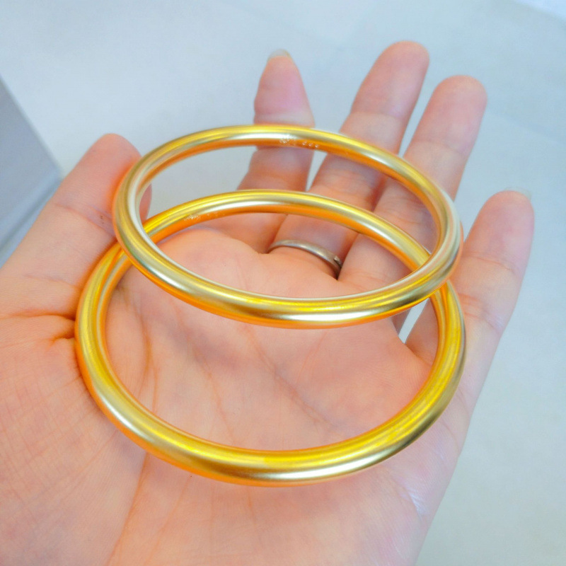 铜合金手镯 莲花传承手镯简约金色百搭饰品古法光面少女实心