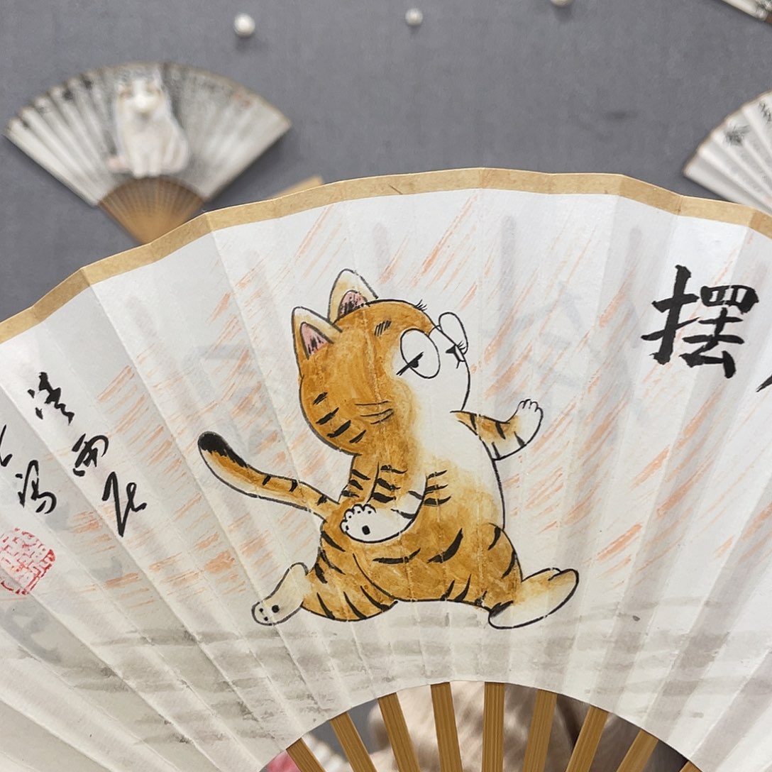 书法6寸玉竹-纯手绘-文玩扇骨（默认粘好）