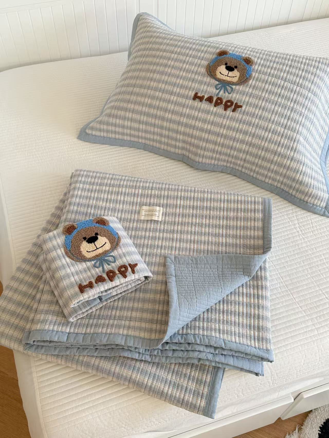 【春田记】新款卡通全棉水洗棉毛巾绣床盖三件套 学生宿舍可用