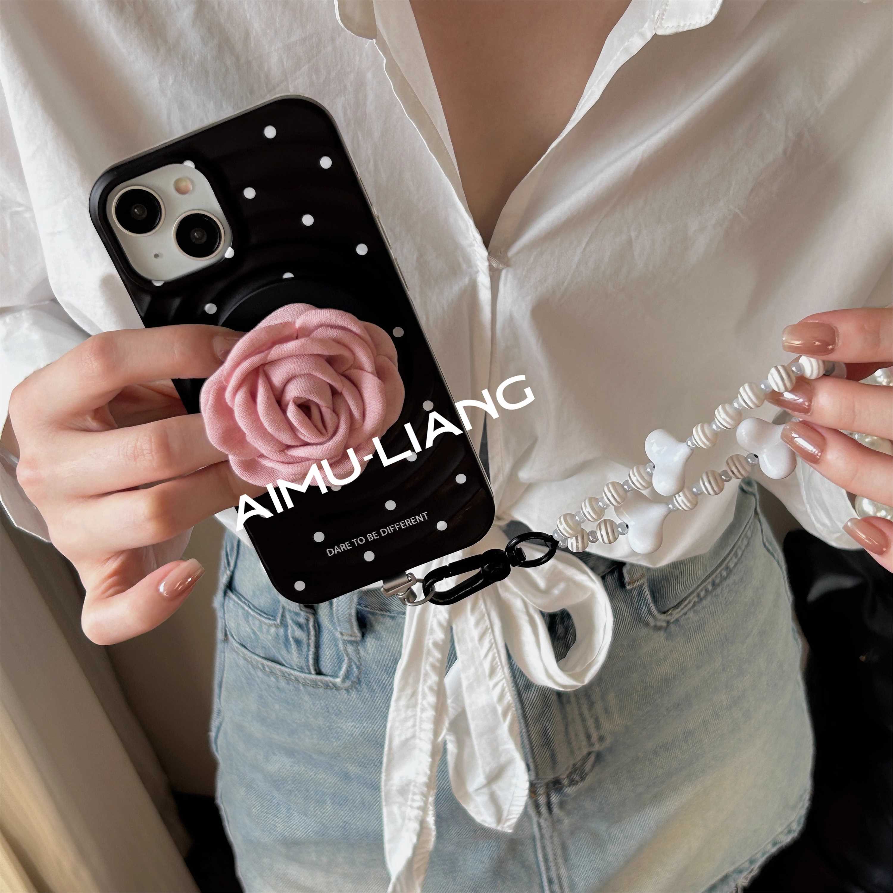 AIMU原创粉桃玫瑰支架适用苹果iPhone17/16promax手机壳15141312