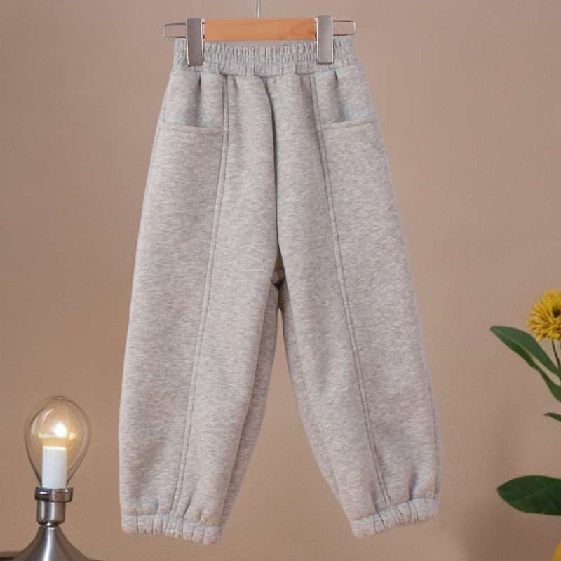 男女童加绒裤子冬季中大童束脚一体绒保暖运动加厚卫裤