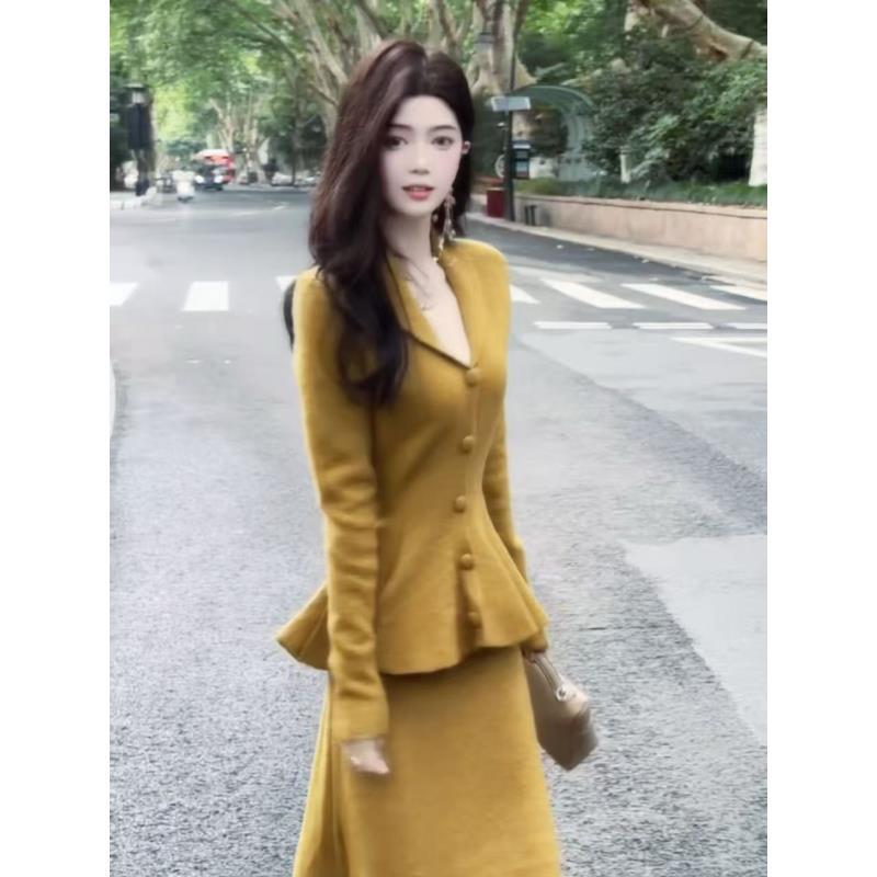JCC【暖冬秘语+运补6】法式优雅千金风气质名媛针织开衫+半身裙套装