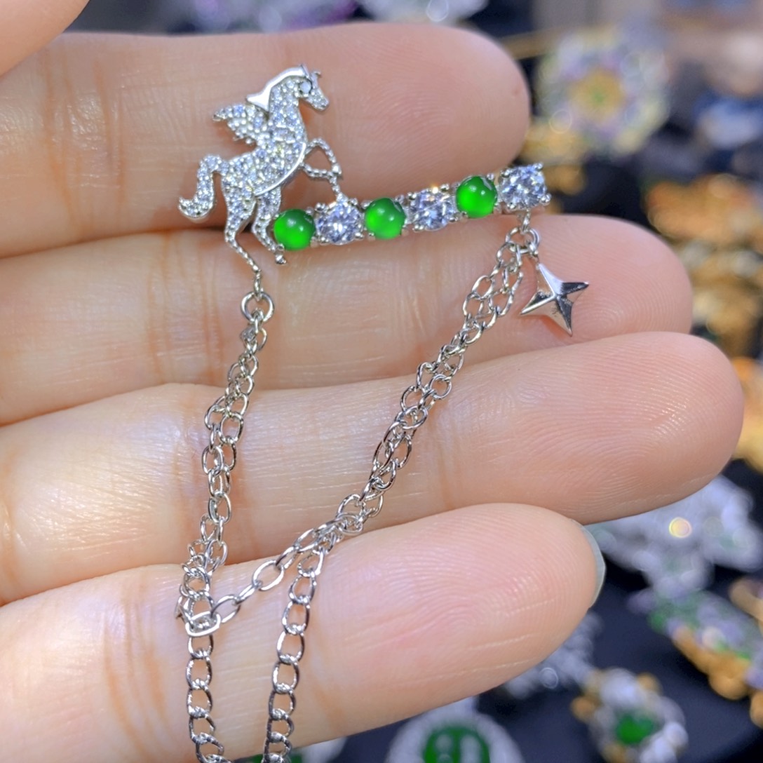 翡翠耳钉银S925镶嵌天然翡翠