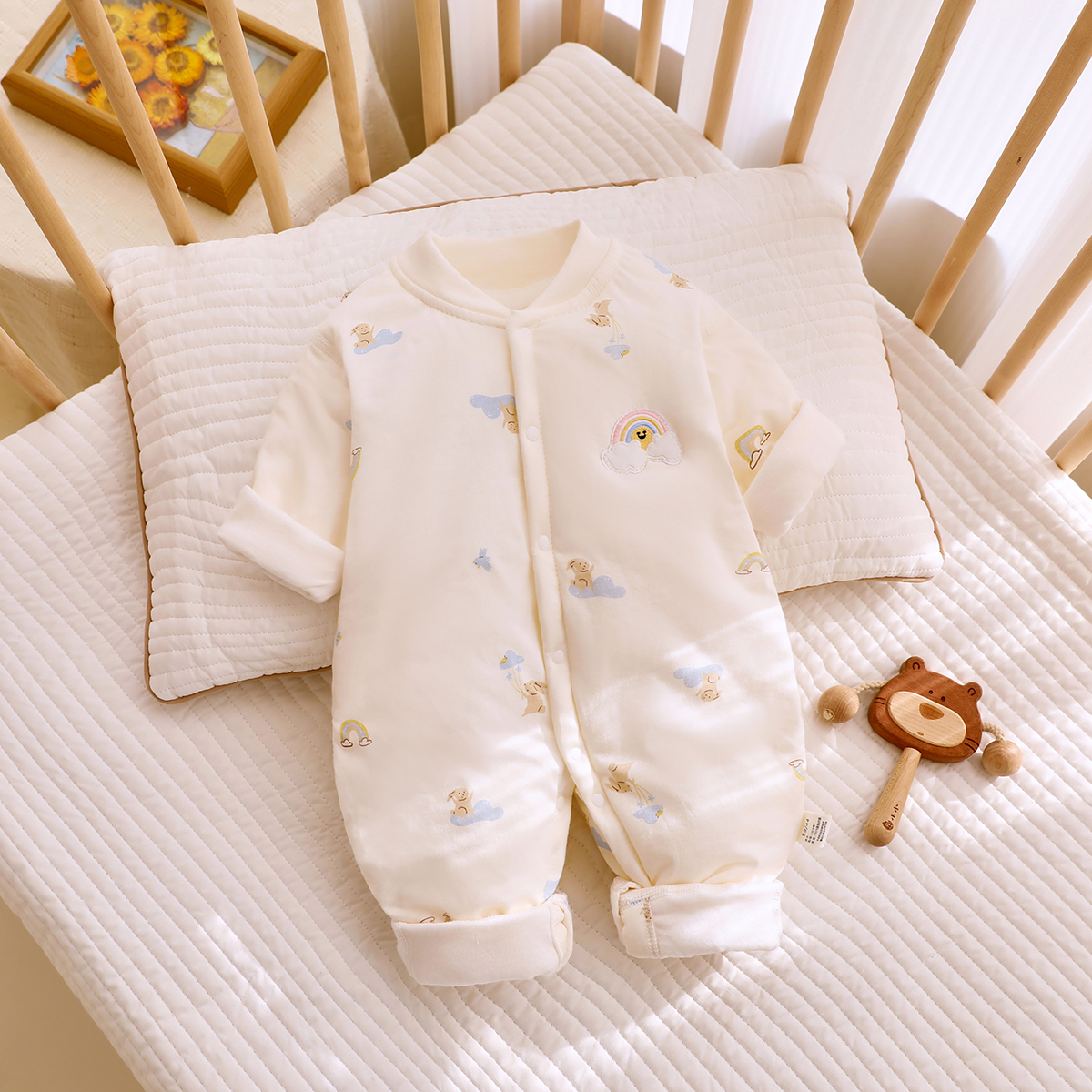 【专柜】冬季婴儿连体薄衣服夹棉加厚新生儿棉衣0-12个月宝春秋