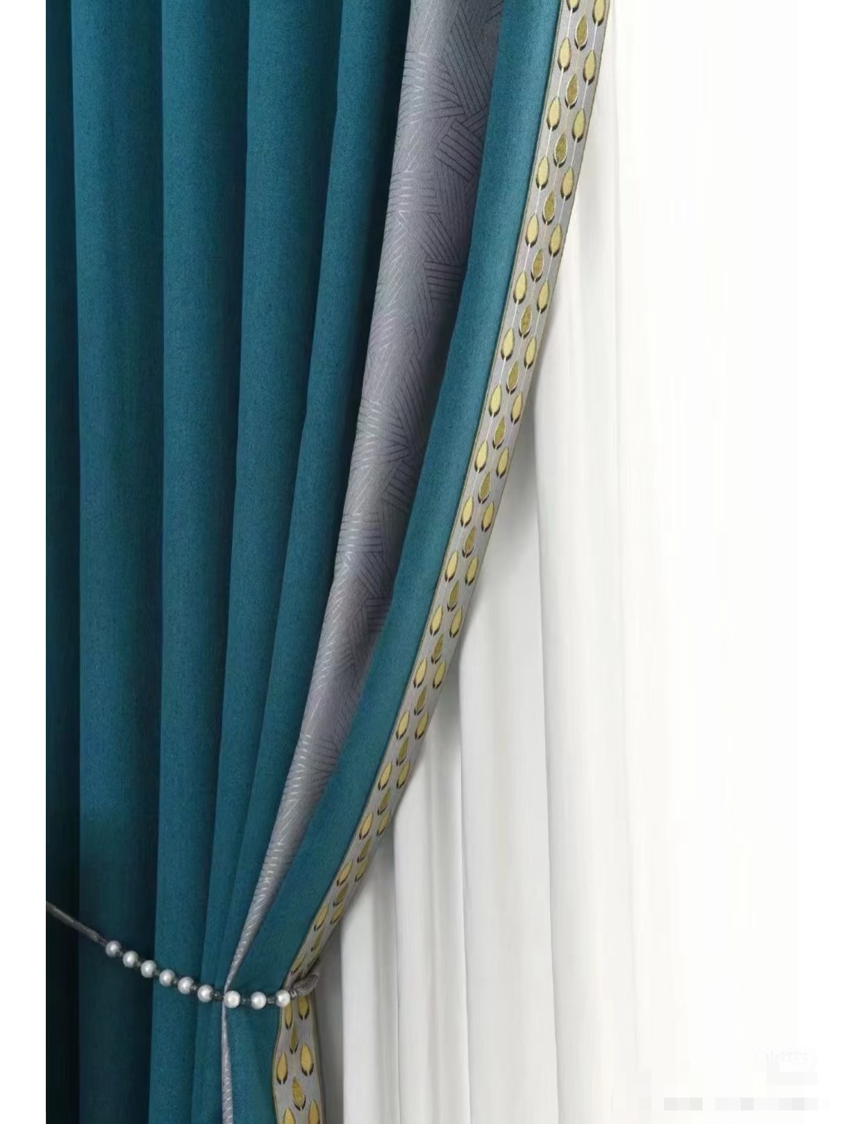 3.3高自建房5.6米宽蓝灰遮光窗帘棉麻加厚卧室客厅95遮光