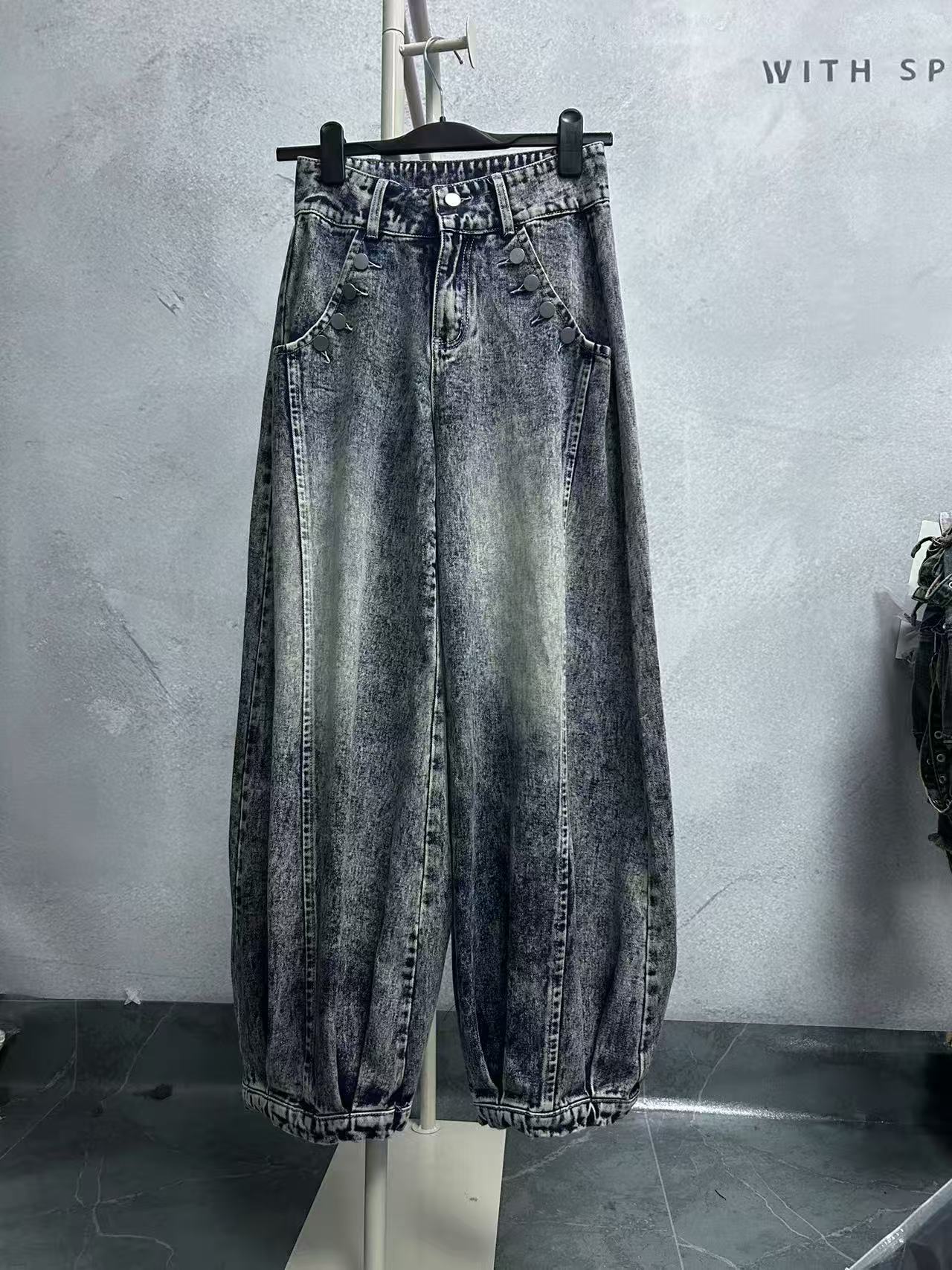 雪花灯笼牛仔裤阔腿休闲宽松