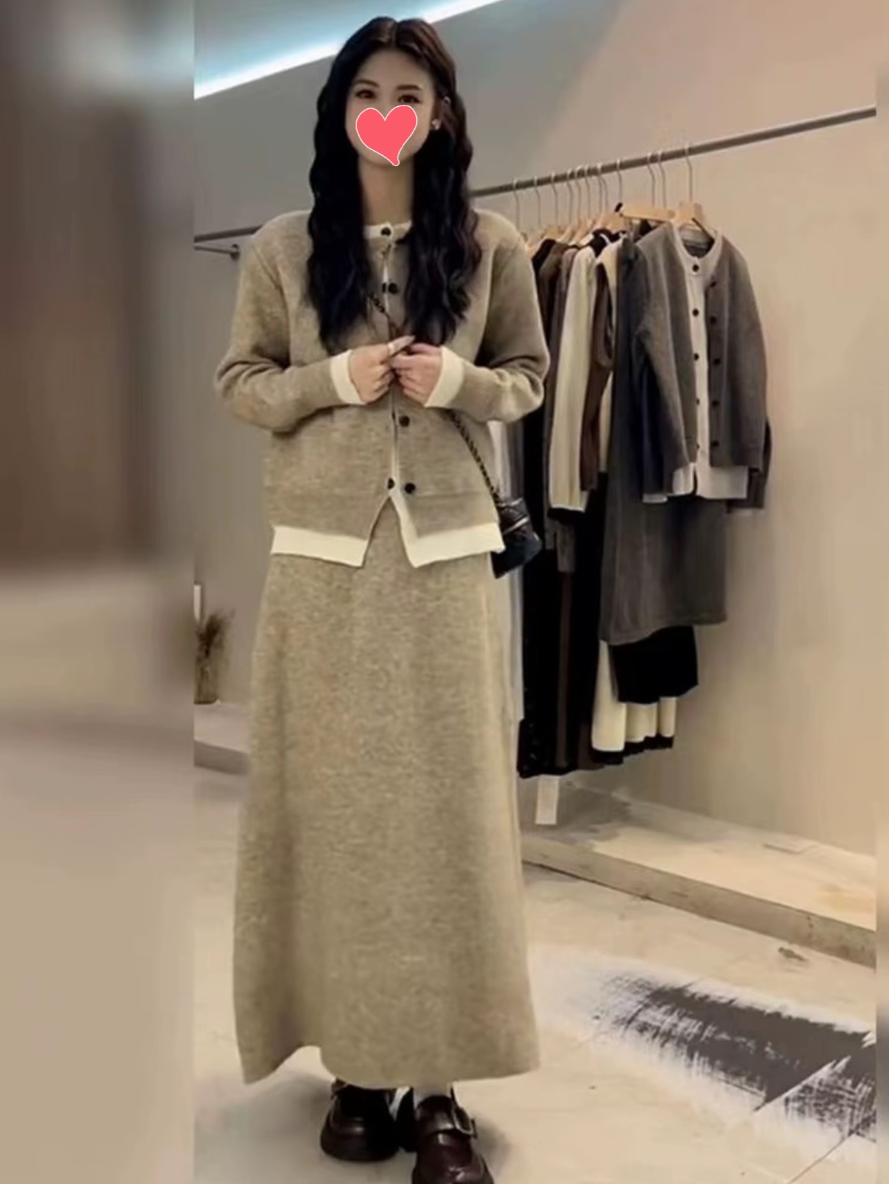 休闲风时尚套装针织小香风显瘦复古减龄长款连衣裙88136