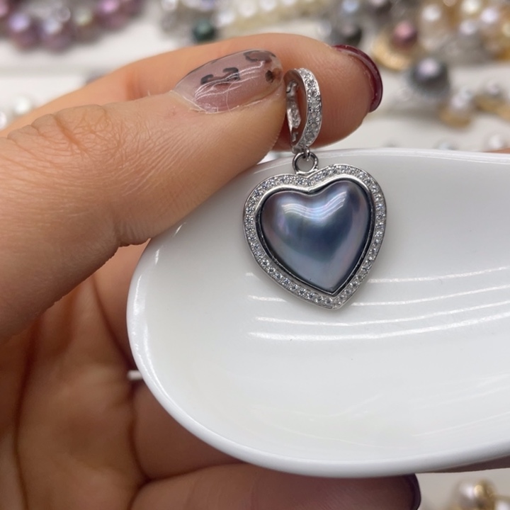 拼合珍珠（马贝珠）吊坠(不含链)银S925镶嵌