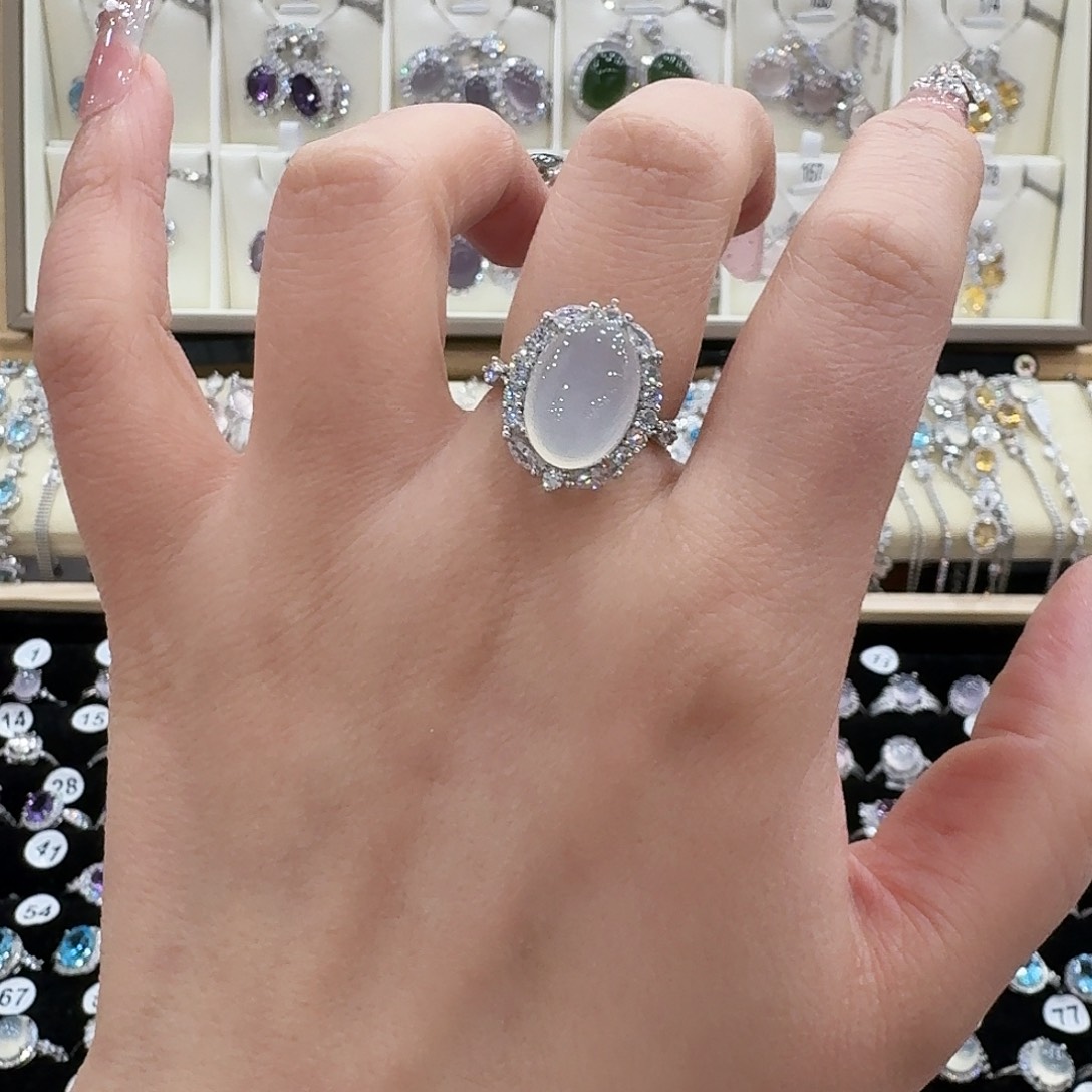 ·***@蛇纹石玉银S925镶嵌戒指