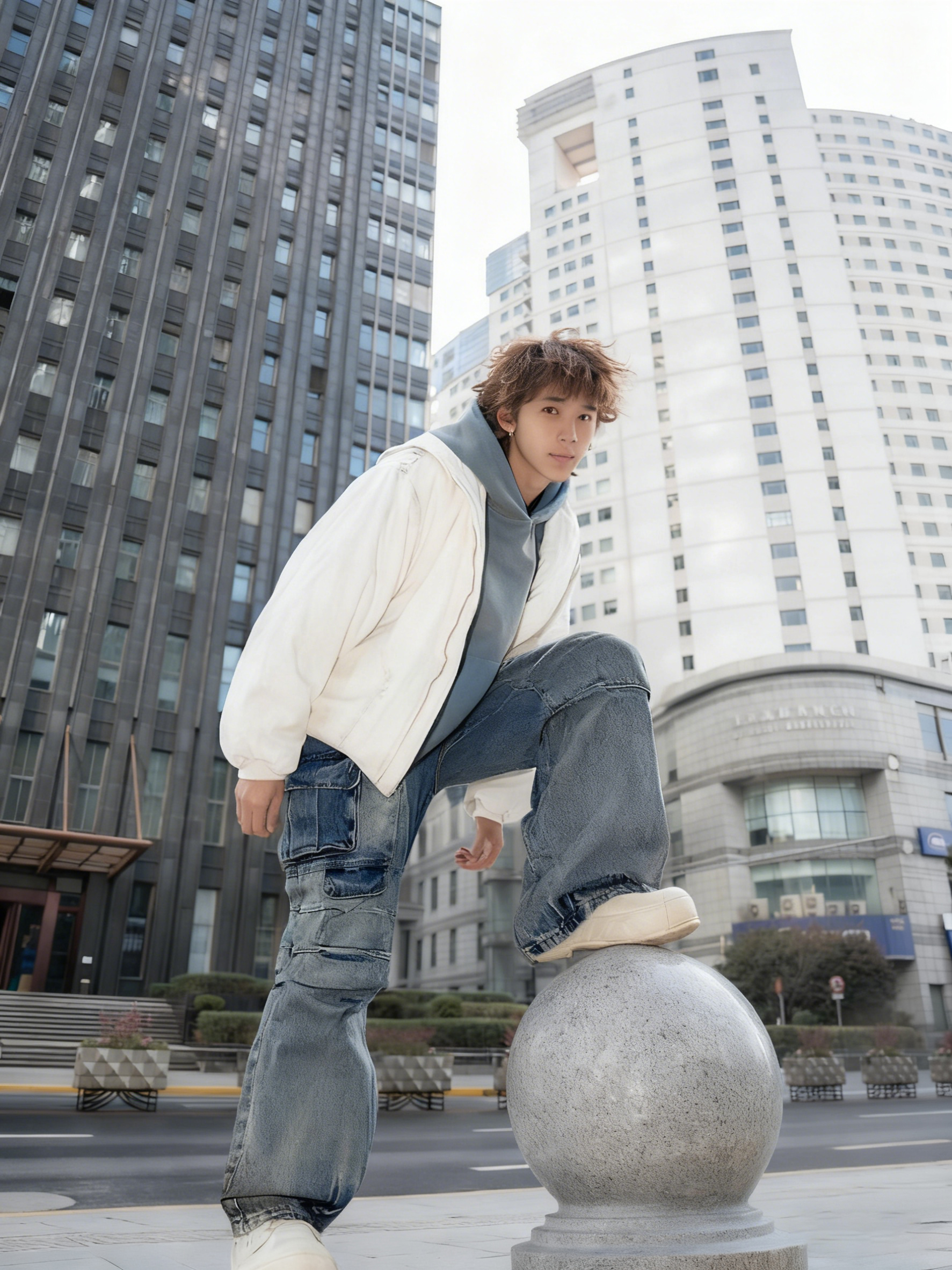 潮牌嘻哈宽松hiphop立体大口袋工装牛仔裤男女同款水洗直筒长裤